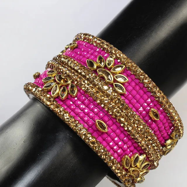 Tiled look funky beads rhinestones and kundan done fine embellished floral designs designer look party and celebrations modern style twin-bangles