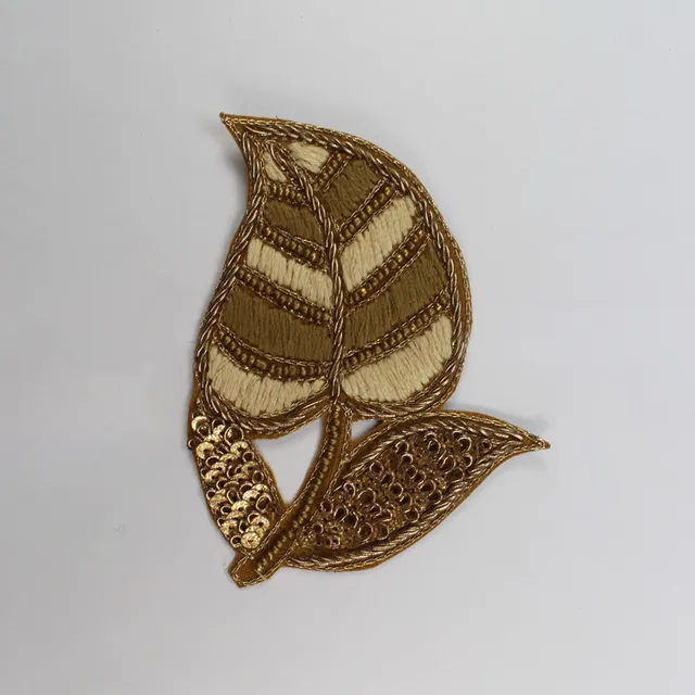 Cute and stylish thread worked Zardosi coils and sequins well ornamented trendy and fancy festive feel regal leaf applique patch