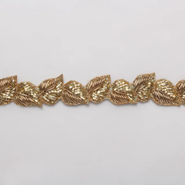 Celebrating Zardosi Leafy-precious beads embellished cut-out edge lace