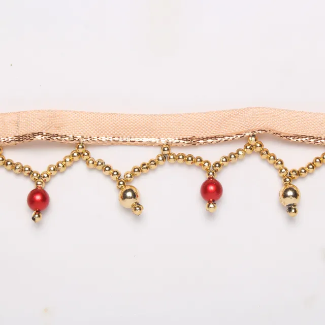 Beads baubles tassel border lace/pearls hangings/Gold-red-9-meter-roll
