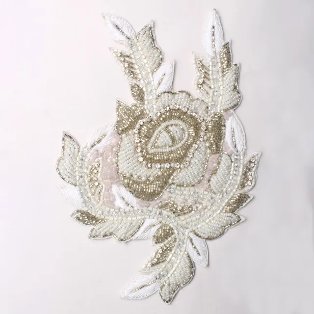 Snow rose rare look floral patch/White-shade/Sequins-stones-work-style