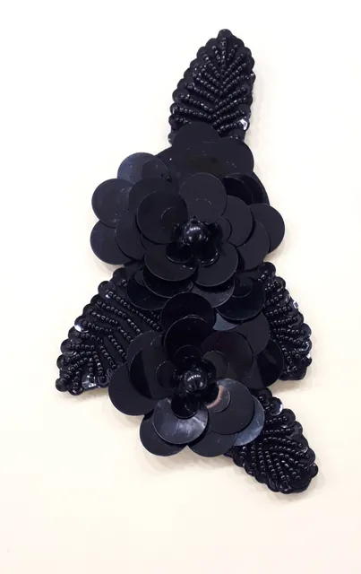 Sequins beads fancy lavish floral patch/Black-flower-patch/Floral-patch