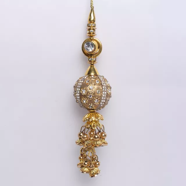 Glass kundan and false gunghroo two tiered style bauble centered long tassel hanging