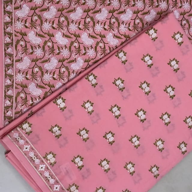 Pink With gold Cotton Khadi Print 5mtr Set