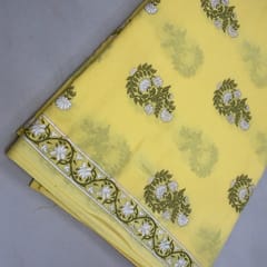Yellow With gold Cotton Khadi Print 5mtr Set
