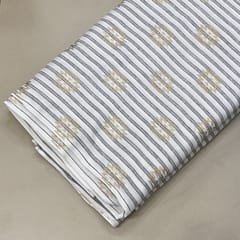 White and Grey Linen Cotton Gold Print
