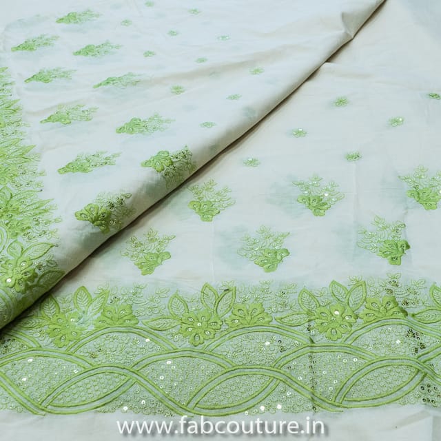 Off-white Cotton with Green Border Embroidery