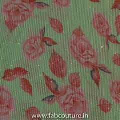 Green Georgette Embroidery with Digital Print