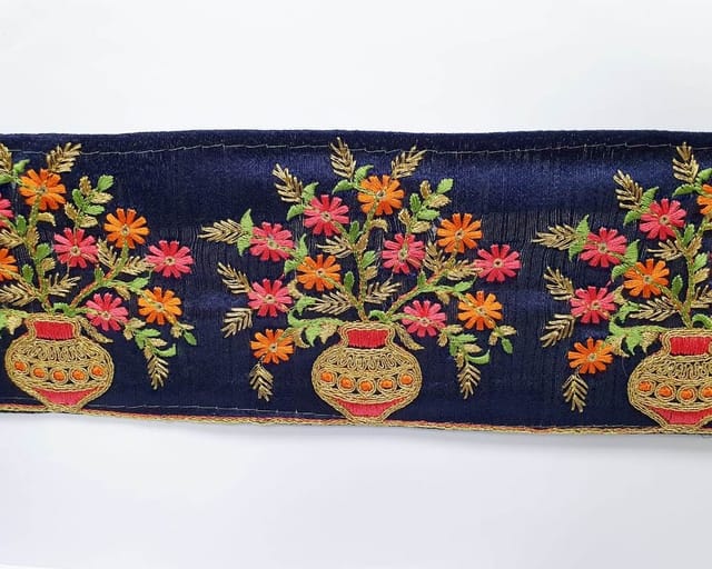 Navy Blue Embroidered Border