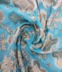 Light Blue Floral & Geometric Chanderi Jacquard