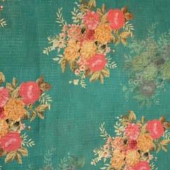 Green Chinon Chiffon Print With Embroidery