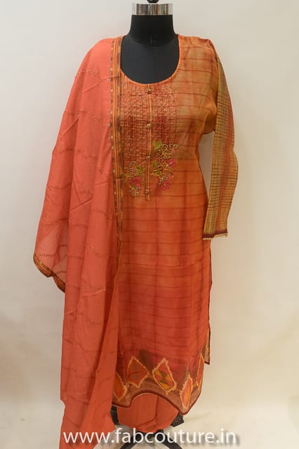 Rust Chanderi Embroidered Suit Set