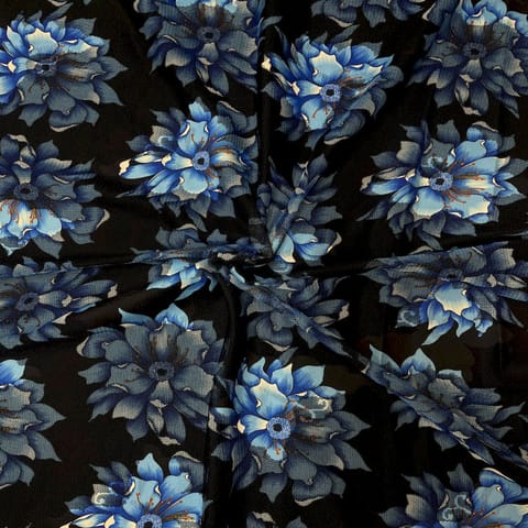 Black Floral Scuba Cutwork Print Fabric
