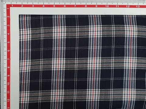 Frenzy Navy Blue and Red White Yarn Dyed Twill Check Fabric