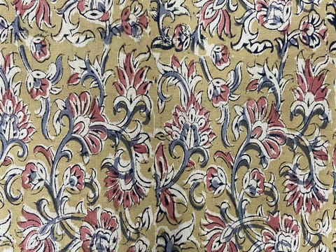 Yellow Red Kalamkari Cotton Print Fabric