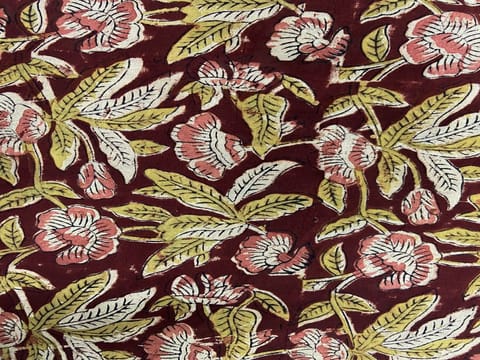 Blood Red Flower Kalamkari Cotton Print Fabric