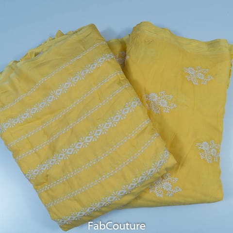 Yellow Color Muslin Embroidery Set