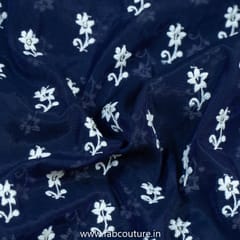 Navy Blue Modal Chanderi Embroidery