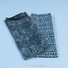 Grey Cotton And Chiffon Kantha Batik Print Set