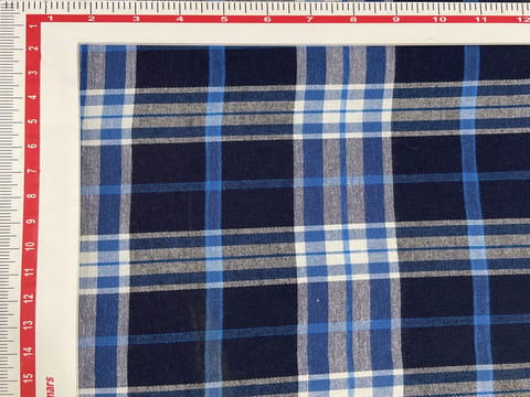 Navy Blue and White Yarn Dyed Twill Check Fabric