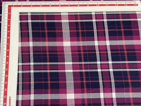Wine Red and Black Yarn Dyed Twill Check Fabric