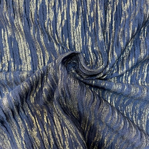 Blue Colour Pleated Lycra with Silver Foil Fabric