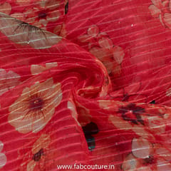 Red Poly Organza Print With Embroidery