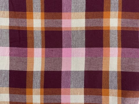 Wine Red Pink White Yarn Dyed Cotton Twill Check Fabric