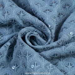 Grey Color Rayon Chikan Embroidery