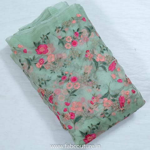 Pista Green Organza Silk Embroidery