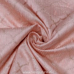 Peach Color Dupion Silk Sequins Embroidery