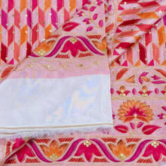 Peach Color Upada Print With Embroidery