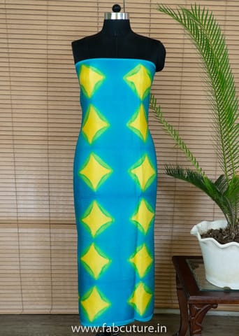 Firozi And Yellow Gajji Silk Clamp Dyed Fabric 2.5 Metre Piece