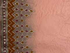 Peach Coloured HandCraft Georgette Embroidery (1 Meter Cut Piece )