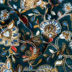 Bottel Green Color Georgette Kashmiri Jaal Embroidery (90 CM Cut Piece )