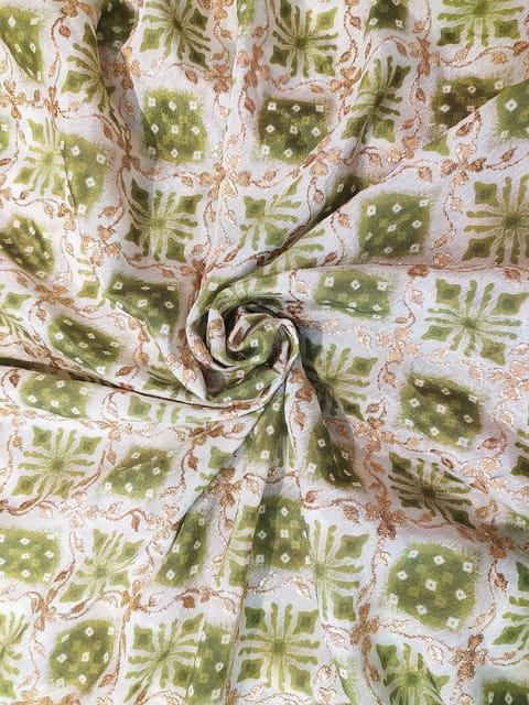 mehendi green chinon chiffon fabric with zari work