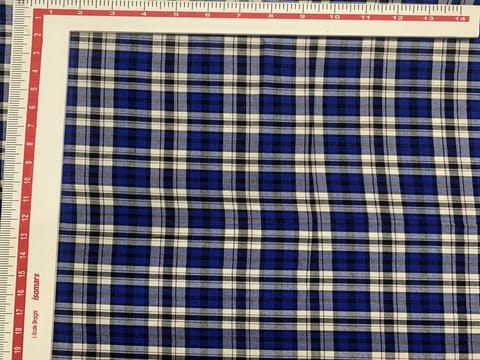 Royal Blue and Black Yarn Dyed Cotton Check Fabric