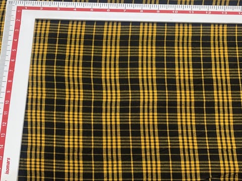 Bright Yellow and Black Yarn Dyed Viscose Check Fabric