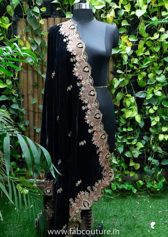 Black Color Velvet Embroidered Dupatta
