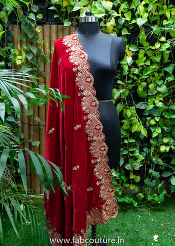 Red Color Velvet Embroidered Dupatta