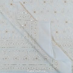 White Georgette Lakhnawi Embroidery (1.8 Meter Cut Piece)