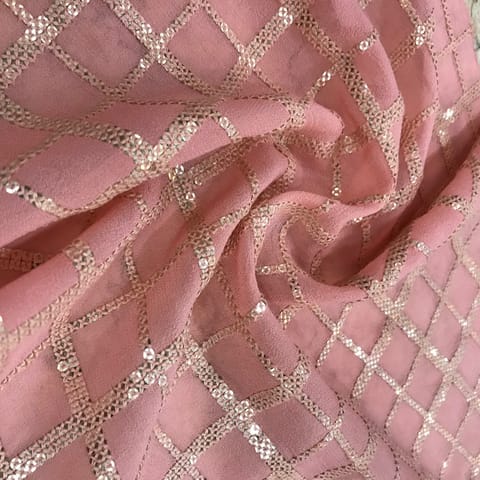 Pink Georgette Embroidery (1.25 Meter Cut Piece )