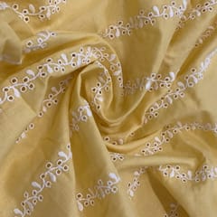 Yellow Cotton Chikan Embroidery 5mtr Set