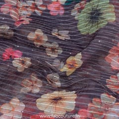 Brown Poly Organza Print With Embroidery (2.1 Meter Cut Piece )