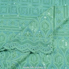 Green Color Rayon Chikan Embroidery (90 CM Cut Piece )