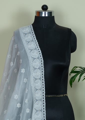 White Dyeable Georgette Shifli Embroidered Dupatta