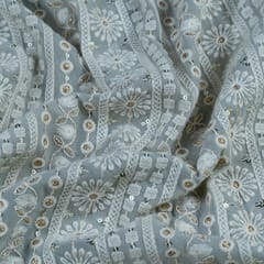 Grey Color Georgette Thread Embroidery