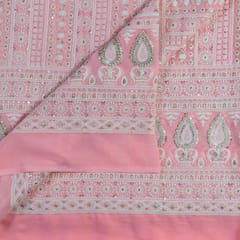 Peach Color Georgette Thread Embroidery
