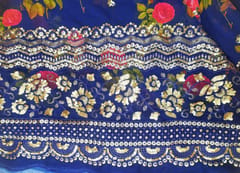 Blue georgette printed embroidery