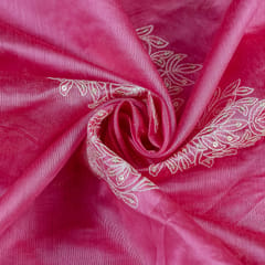 Pink Color Chanderi Thread Embroidery